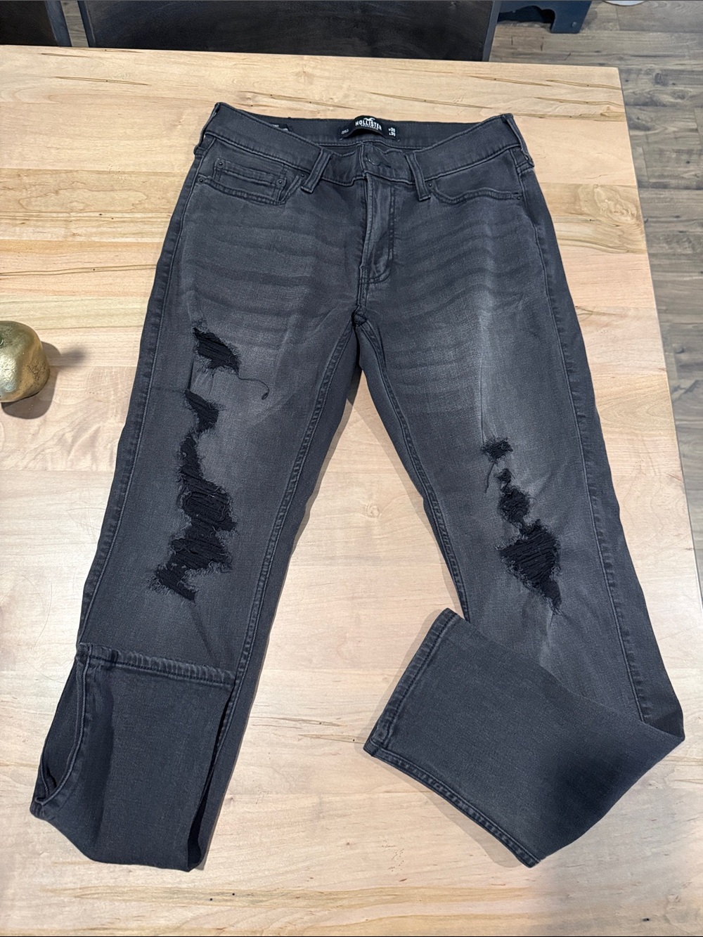 Hollister Charcoal Black Skinny Jeans with Distressed Knees